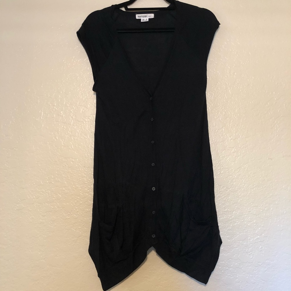 Kensie Black Pocketed Long Cardigan